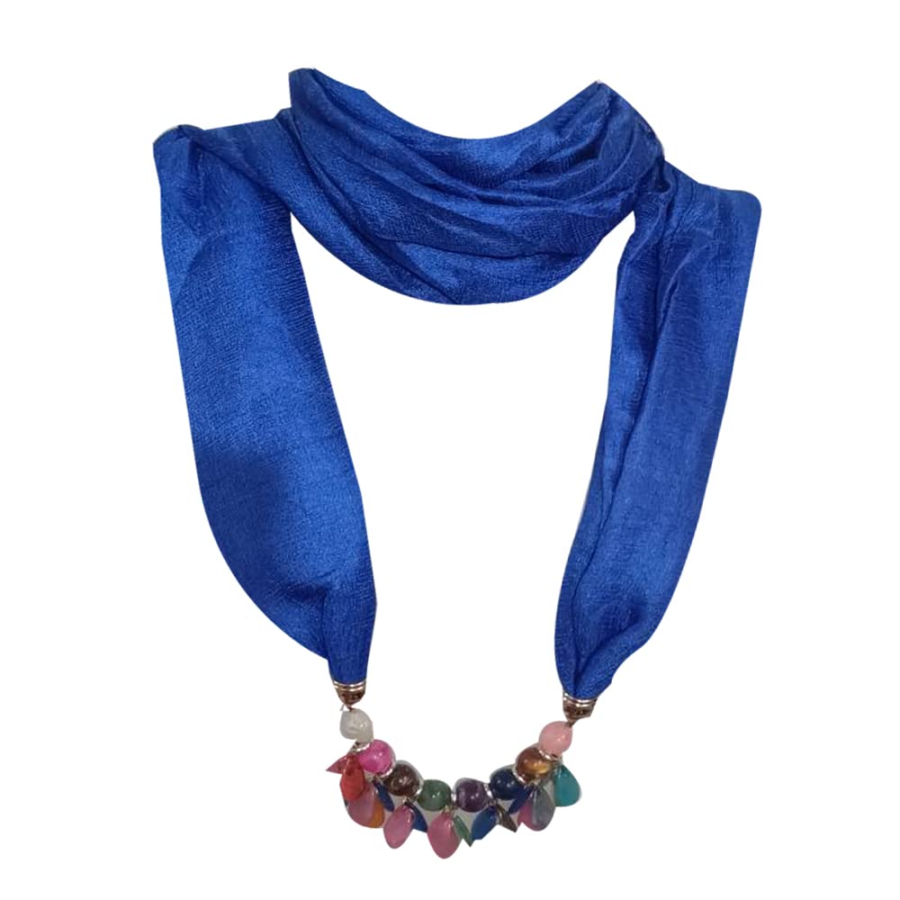 Krystle Fashion Pendant Plain Scarf Necklace Stole Dupatta Stoles Muffler Wrap Scarves for Women and Girls (Blue)