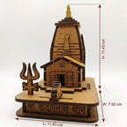 Handcrafted Wooden Kedarnath Temple Model with Trishul – Miniature Lord Shiva Temple Showpiece for Home Décor, Pooja Room, Office Desk, Spiritual Gift & Souvenir Item (11.43 x 7.62 x 11.43 cm)