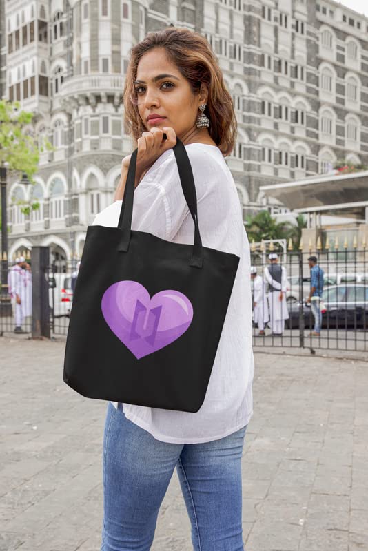 YaYaCafe BTS Printed Canvas Cotton Black Tote Bag with Zipper for Women & Girls