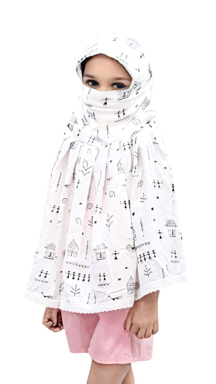 Hetzon Sales Female Cotton Girl's Scarf | Made for Full Face & Head Cover | Hair Face & Sun Protection | Dust Protection, White