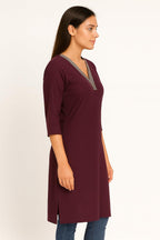 MAMTA JR Fashion Women’s Plain Pashmina Fabric Kurti | Cozy Winter Kurta | Soft & Comfortable Straight Kurti (in, Alpha, XL, Regular, Wine)