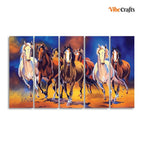 VIBECRAFTS Seven Horses Five Pieces Premium Canvas Bedroom Wall Painting For Home|Office|Living Room|Gift (PTVC5Pcs4_8628)