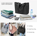 Voroly Tote Bag Women Casual Handbag Shoulder Bag Purses with Zipper and Pockets for Work School Gym Travel Shopping (BLACK)