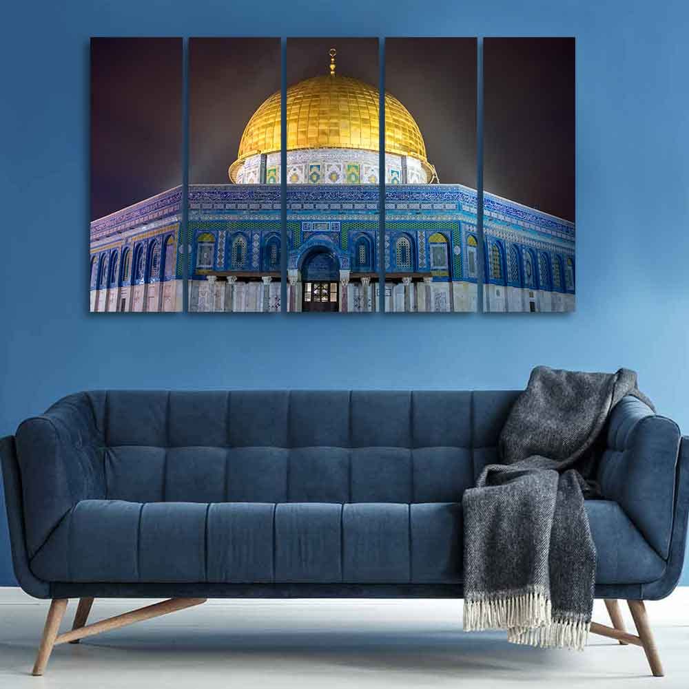 VIBECRAFTS Dome of the Rock Islamic Monument Wall Painting Set of 5 For Home|Office|Living Room|Gift (PTVC5Pcs4_8570)