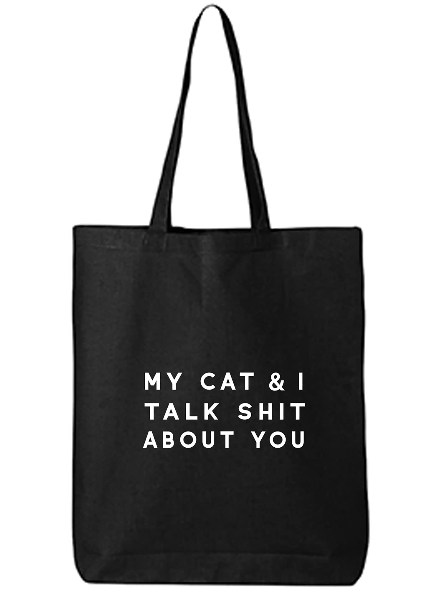 My Cat & I Talk About You Cotton Canvas Tote Bag, Black, One Size