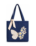 MASQ Premium ToteBag for Women with Zipper | Embroidered Foldable Shoulder Bag with Multiple Pockets | Spacious Handbag for College & Office | Eco-Friendly & Reusable