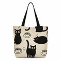 HOMELYA Black Cat Printed Zippered Canvas Tote Bag for Women Eco Friendly Reusable Grocery Shoulder Handbag Large Capacity Shopping Bag for Office College Travel Daily Use