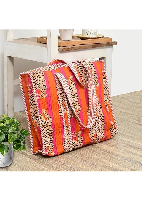 Yda fashion Quilted Cotton Tote Bag for Women & Men, 3 Layer Shopping Bag, Printed Reusable Grocery Tote, Lightweight Multipurpose Shoulder Handbag for Daily Use