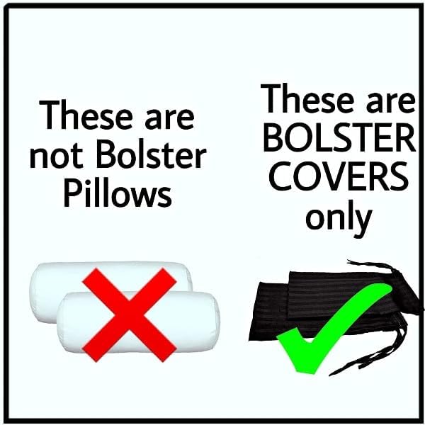 LINENWALAS 100% Cotton 16x32 inch 300TC Striped Bolster Cover | Round Bed Side Long Bolster Pillow Cover to fit 24 Length 9 Dia | Pack of 2 Bolster Cover only (16x32 inch, White)