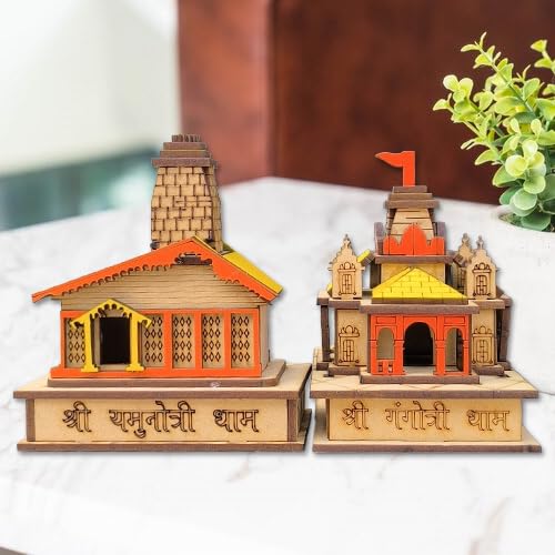 A&S Ventures Char Dham Temple 3D Model - MDF Wood Gangotri Dham Yamunotri Dham Home Decor, Showpiece