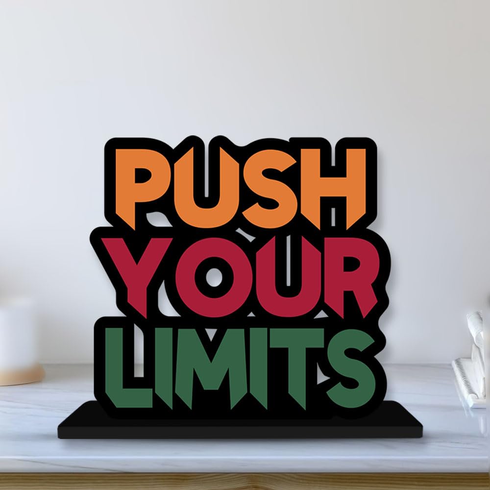 Artvibes Wooden Idols and Figurine Push Your Limit Quotes Table Decoration for Office Desk|Home Decor Item|Living Room|Modern Art Wood Showpiece Gift Items(Sp_1119N)