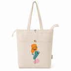 Threads by Krish Bloom Cotton Canvas Tote Bag for Women | 300 GSM Premium Fabric with Hidden Zipper, Inner Zipper & Front Button Pocket | Large Capacity | 15 x 14.5 x 3 In