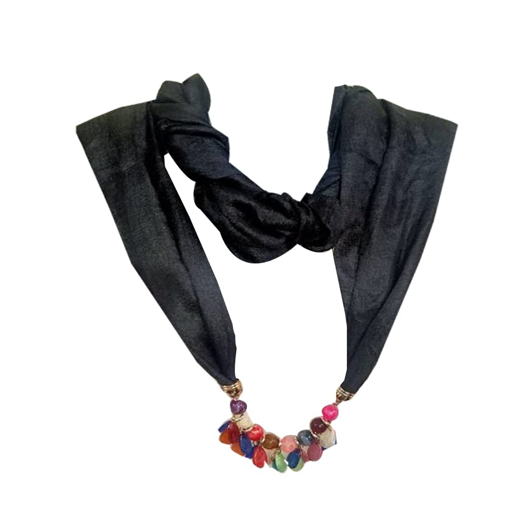 Krystle Fashion Pendant Plain Scarf Necklace Stole Dupatta Stoles Muffler Wrap Scarves for Women and Girls (Black)