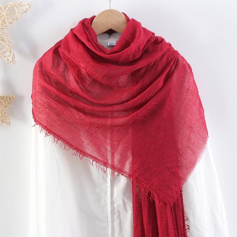 CrossKulture Crinkled PolyCotton Scarf for Women - 180 x 90 cm Stole for Women | PolyCotton Scarf for Summers, Head Cover for Women | Lightweight Scarf for Women | Women Accessory (Red)