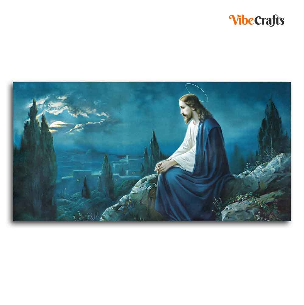VIBECRAFTS Jesus in the Gethsemane Garden Premium Canvas Wall Painting With Frame for Living Room Drawing Room Home|Office|Gift (PTVCH_2218)
