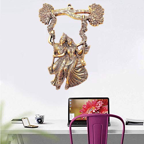 KridayKraft Radha Krishana Murti on Swing Jhula Metal Statue Gold Antique Finish So Looks Very Beautiful for Decor Your Home,Office Walls,Showpiece Figurines,Religious Idol Gift Article...