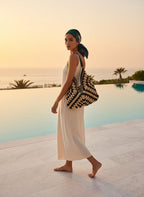 MAIRO LIFESTYLE Womens Straw Wicker Handmade Boho Summer Beach Aztec Tote Bag (Black)
