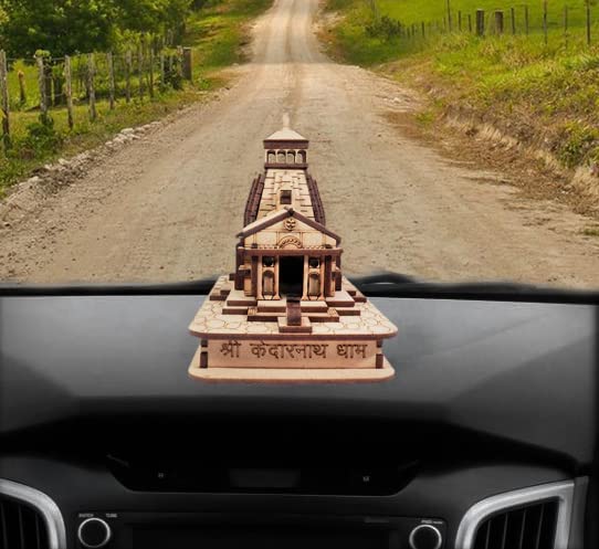MAPPERZ Kedarnath Temple Wooden Souvenir Decorative Showpiece Car Deshboard MDF Pine Wood Beautiful Kedarnath ji Hand Crafted Wooden Kedarnath Dham (Beige)