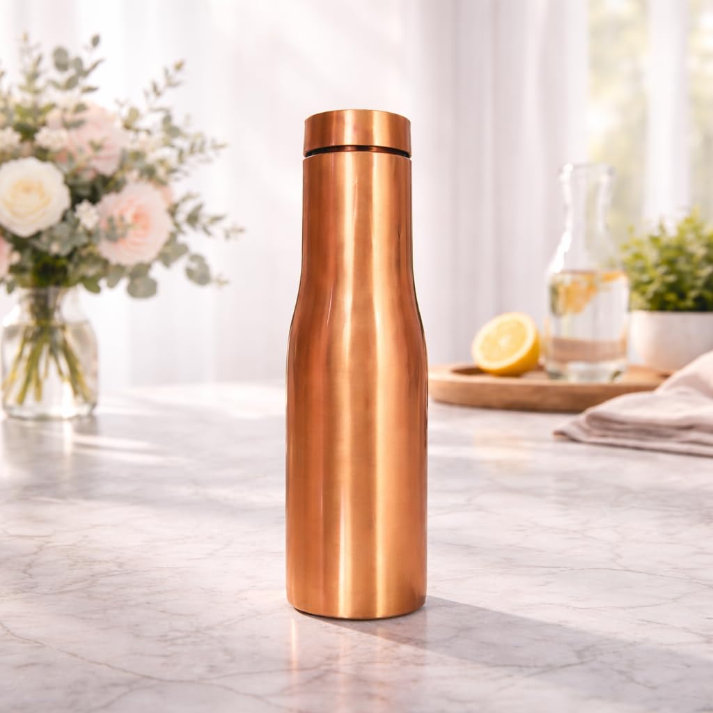 JAIPUR ACE Hammered Pure Copper Water Bottle with Glass Set | 100% Copper Bottle Set | Leak Proof, Ayurvedic Health Benefits, Premium Design Gift Set for Home, Office, Gifting (Plain Copper bottle)