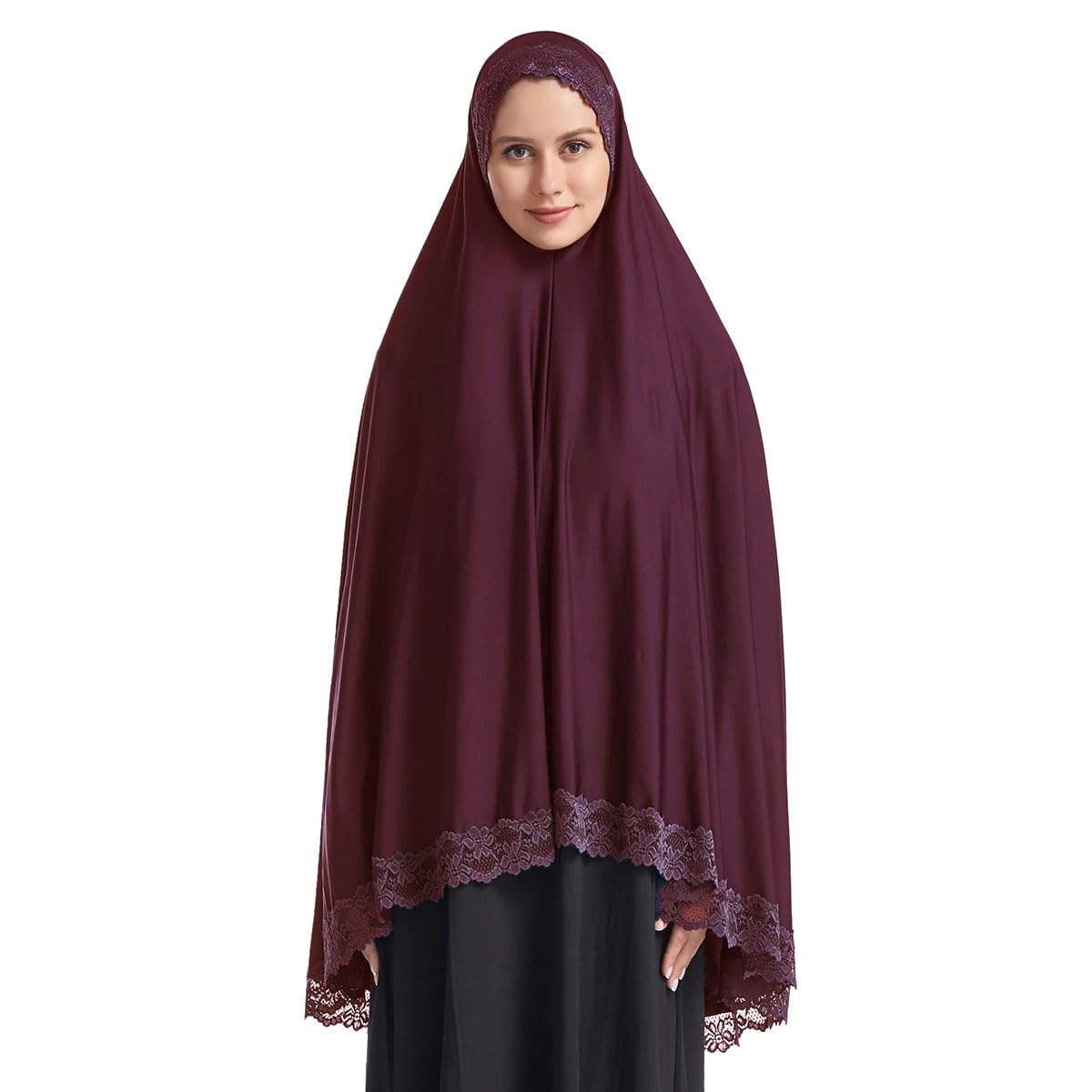 ICW Women Stretchable Jersey Jilbab Cum Prayer Khimar Hijab (Free Size) 42 Inch (Maroon) For Female