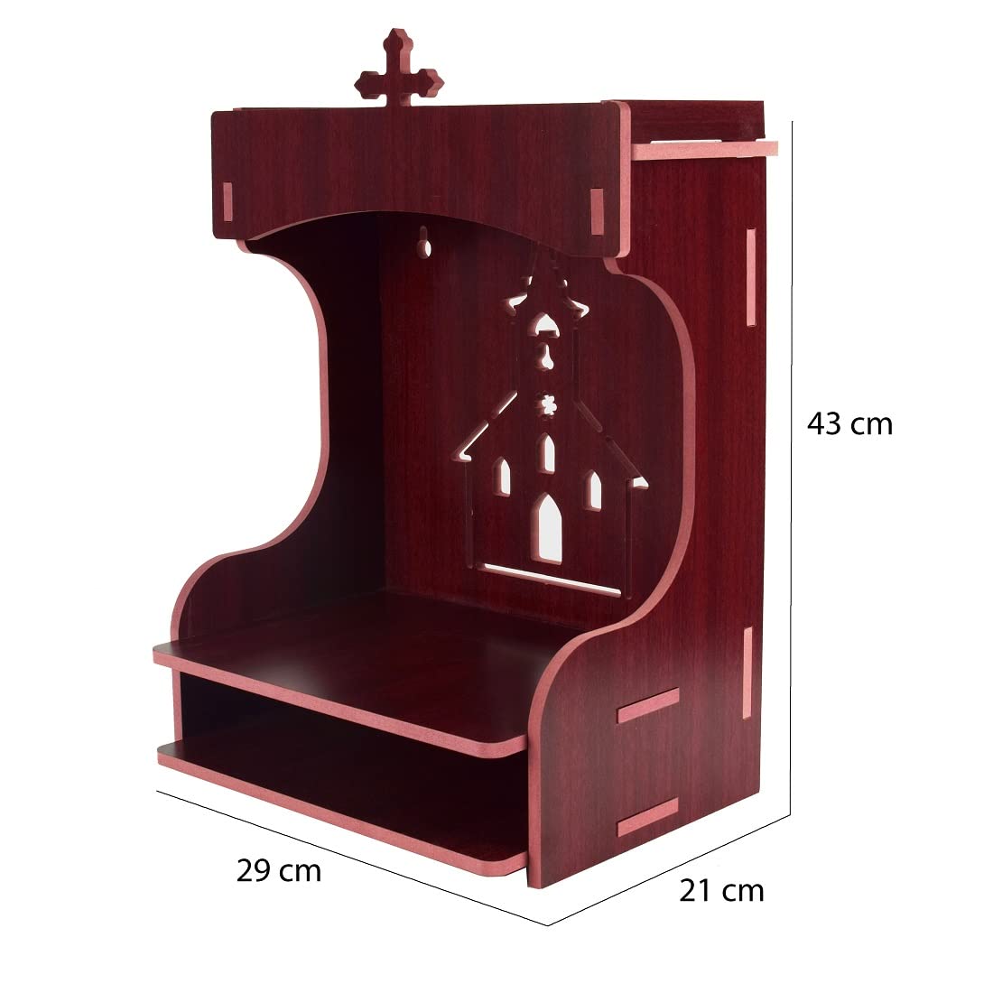 YIXT Solid Wood Home Temple with LED Spotlight | Wooden Mandir for Pooja Room, Wall Mounted Design | Wood Pooja Mandir with Dome & Cabinet Storage