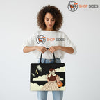 SHOP SIDES Personalized Fashion Girl Tote Bag for Women | Custom Name Canvas Handbag with Stylish Back-View Girl Art | Trendy Printed Black Tote | Eco Friendly Shopping College Bag_10×12 & 12×16 inch