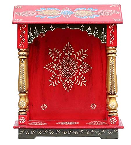 DESERT ART Multicolour Neem Wood Pooja Mandir Without Door(33.02 X15.24 X40.64) CM