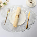 HomeCloud Table mat Round Shape| Table mat Round | Cutwork Design mat | Dining Table mats | Dressing Table MATS | Bed Side Table mats (Leaf_Silver, 6) Kafalo