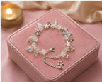 Aesthetic White Crystal Charm Bracelet for Girls | Handmade Y2K Star and Heart Beaded Bracelet with Adjustable Extension Chain by LOOPITSHOP