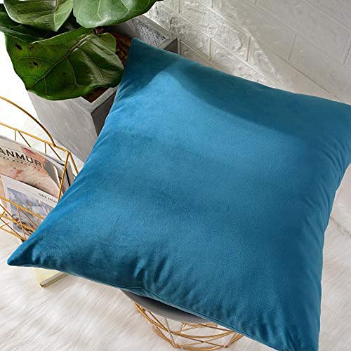 Khooti Velvet Cushion Cover, 14X14 Inches | Sea Blue | Pack of 5 | Solid Plain Soft & Smooth, Decorative Cushion Covers for Living Room, Bedroom, Couches, Chairs, Sofas, Beds & Home Decor