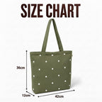 MASQ Premium ToteBag for Women with Zipper | Embroidered Foldable Shoulder Bag with Multiple Pockets | Spacious Handbag for College & Office | Eco-Friendly & Reusable (AP_TB_Olive_Daisy_01)