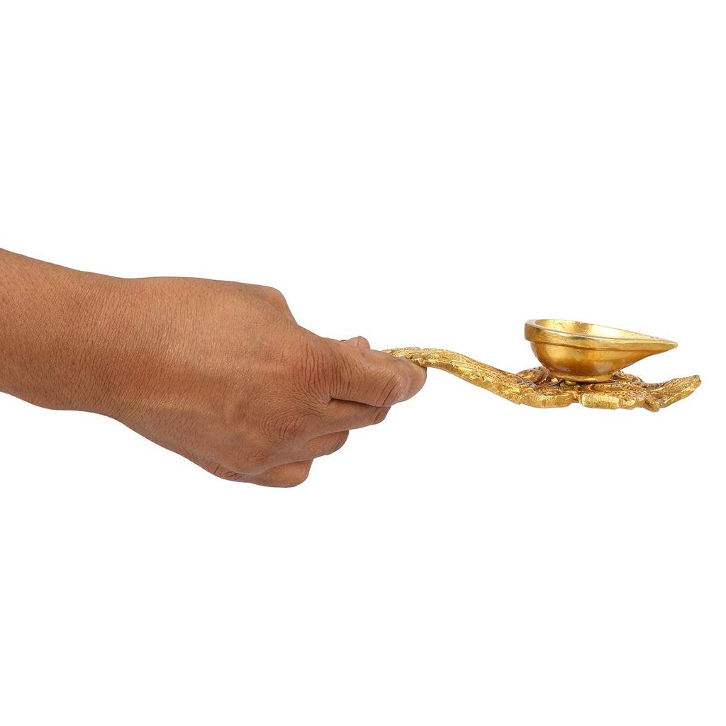 Svarup Brass Oil Diya Aarti Deepak Lamp with Long Handle: Perfect for Pooja, Camphor/Kapoor Burner, Arti Dia, Handheld Puja Jyot, and Table Mandir