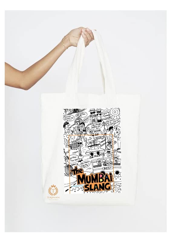 TAJNAN Reusable Tote Cotton Grocery Bags|Eco-Friendly, Multi-Purpose Canvas Bag|15kgs Capacity|Mumbai Stylish Designs, Pack of 1