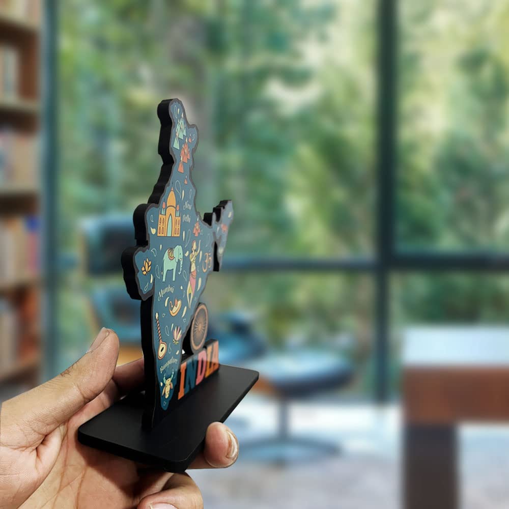Artvibes Wooden Idols and Fantasy Figurine India Map Designer Table Decor for Office Desk|Home Decoration|Living Room|Bedroom|Modern Art Wood Showpieces Decorative Gifting Item(Sp_1104)