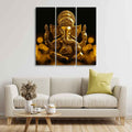 VIBECRAFTS Shree Ganesha 3 Pieces Canvas Wall Painting Fitted With Wooden Frame For Home | Office | Living Room | Gifts (PTVC3Pcs1_9506)