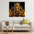 VIBECRAFTS Shree Ganesha 3 Pieces Canvas Wall Painting Fitted With Wooden Frame For Home | Office | Living Room | Gifts (PTVC3Pcs1_9506)