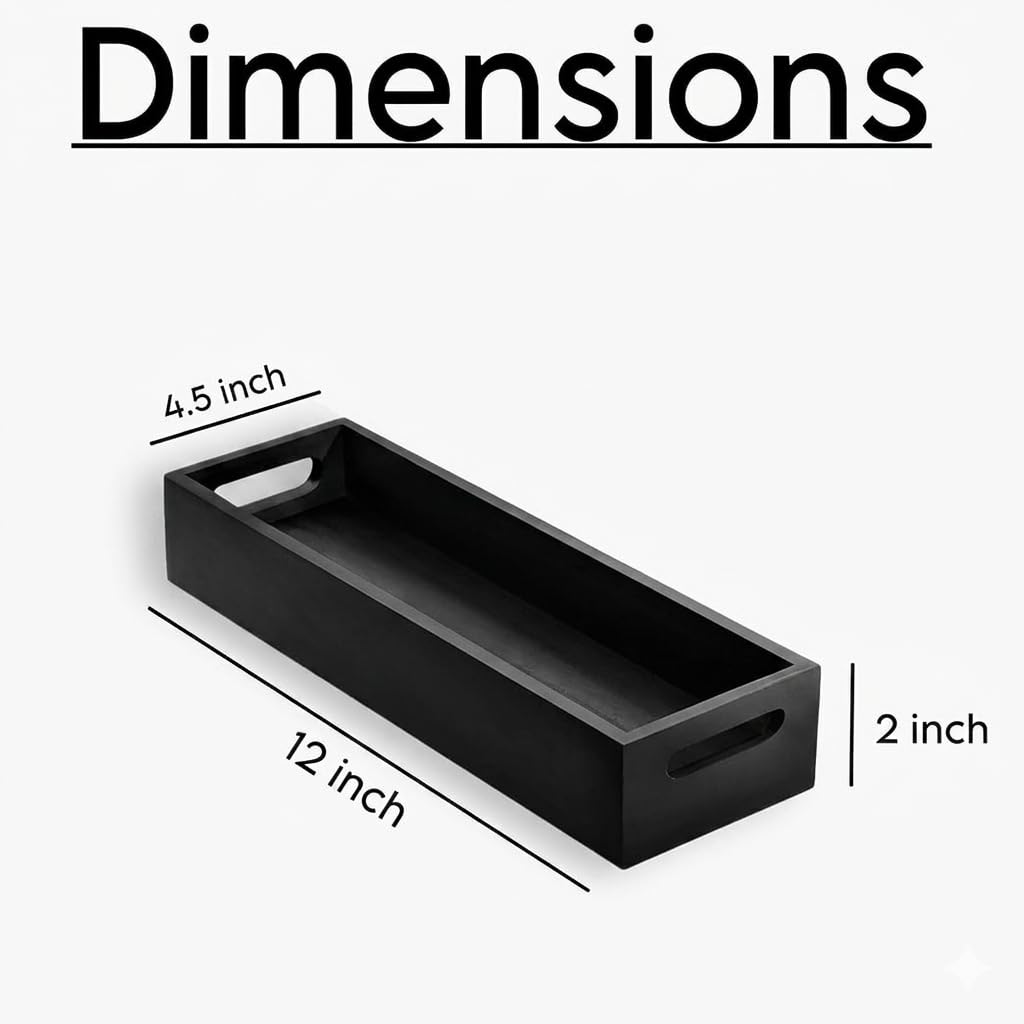 Wooden Multipurpose Storage Tray Set of 2 | Black Rectangular Matte Finish Organizer Tray | Wooden Serving Tray for Tea, Coffee, Breakfast, Kitchen, Home Décor & Restaurant Use | 32 x 22.5 x 4 cm