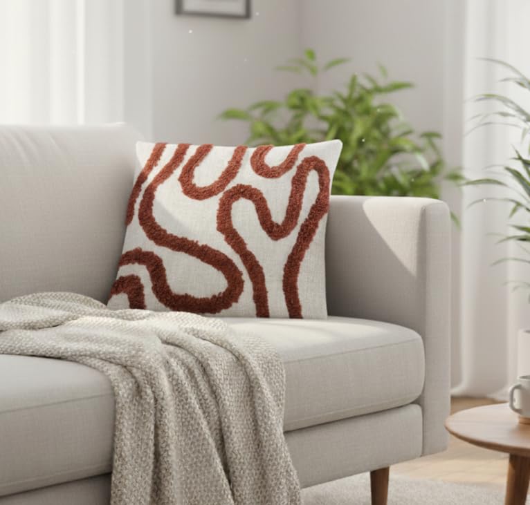 Furnistitchs Premium Decorative Throw Cushion Pillow Cover Boho Home Decor - Living Room Bedroom Couch Sofa Cushion Covers 16 inch x 16 inch (1, Rust Zigzag)