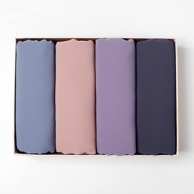 4 PCS Muslim Women Soft Premium Solid Chiffon Hijab Scarves Shawl Long Scarf Wrap Scarves with Gift Box (Mixcolor A)