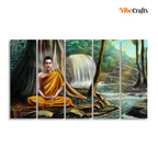 VIBECRAFTS Wall Painting of Buddha with Nature Background Set of Five For Home|Office|Living Room|Gift (PTVC5Pcs4_8614)