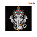 VIBECRAFTS 3 Pieces Beautiful Ganesha Head Canvas Wall Painting Fitted With Wooden Frame For Home | Office | Living Room | Gifts (PTVC3Pcs1_9581)