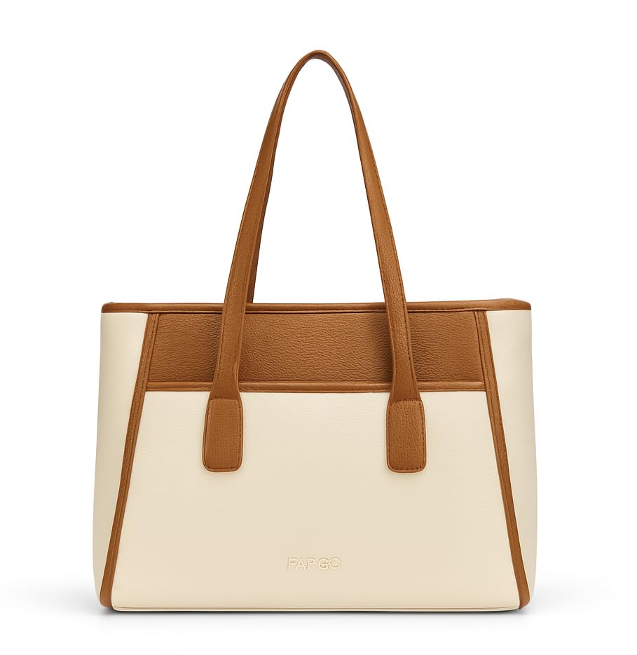 Fargo Urbane Ivory Tote Bag for Women | Large Vegan Leather Handbag with 16-Inch Laptop Compartment, RFID Pockets, Zip Closure | Stylish Office, Travel Tote | Made in India (Ivory)
