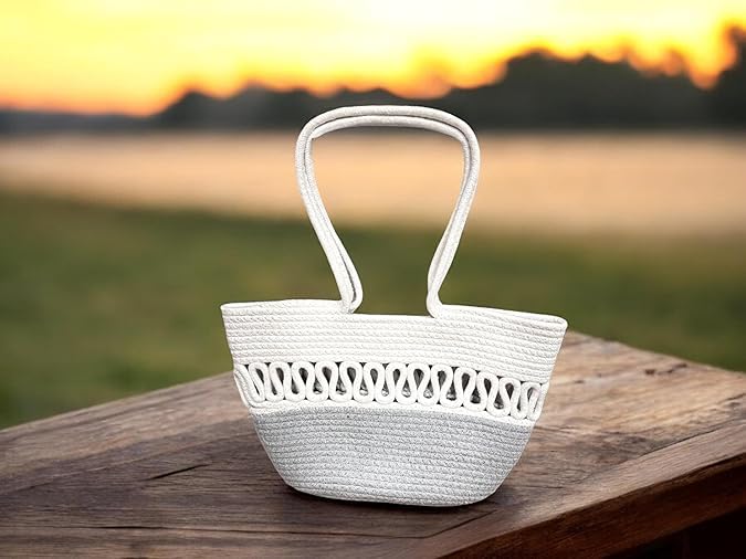 BEAUTIFUL HOMMIES Attractive Hand Bag |large Tote Bag |Summer Bag | Bucket Bag | Basket Bag | Bamboo Tote | Beach Bags for Women|Boho Bag|Handbag |Jute Bag |Handmade Bag (GREY WHITE)