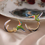 El Regalo Colorful Hummingbird Stud Earrings – Hand-Painted Enamel Bird Hoop Studs for Women & Girls | Elegant Nature-Inspired Fashion Jewelry