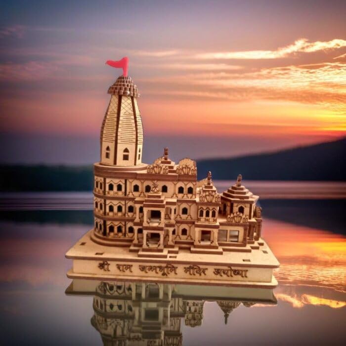 eXme Ram Mandir Ayodhya 3D Model | Ram Janmabhoomi Temple, Handcrafted Wooden | Perfect for Home Decor, Spiritual Altars, Religious Gifts, Car Dashboard Traditional Indian Ayodhya Mandir (Pack of 2)