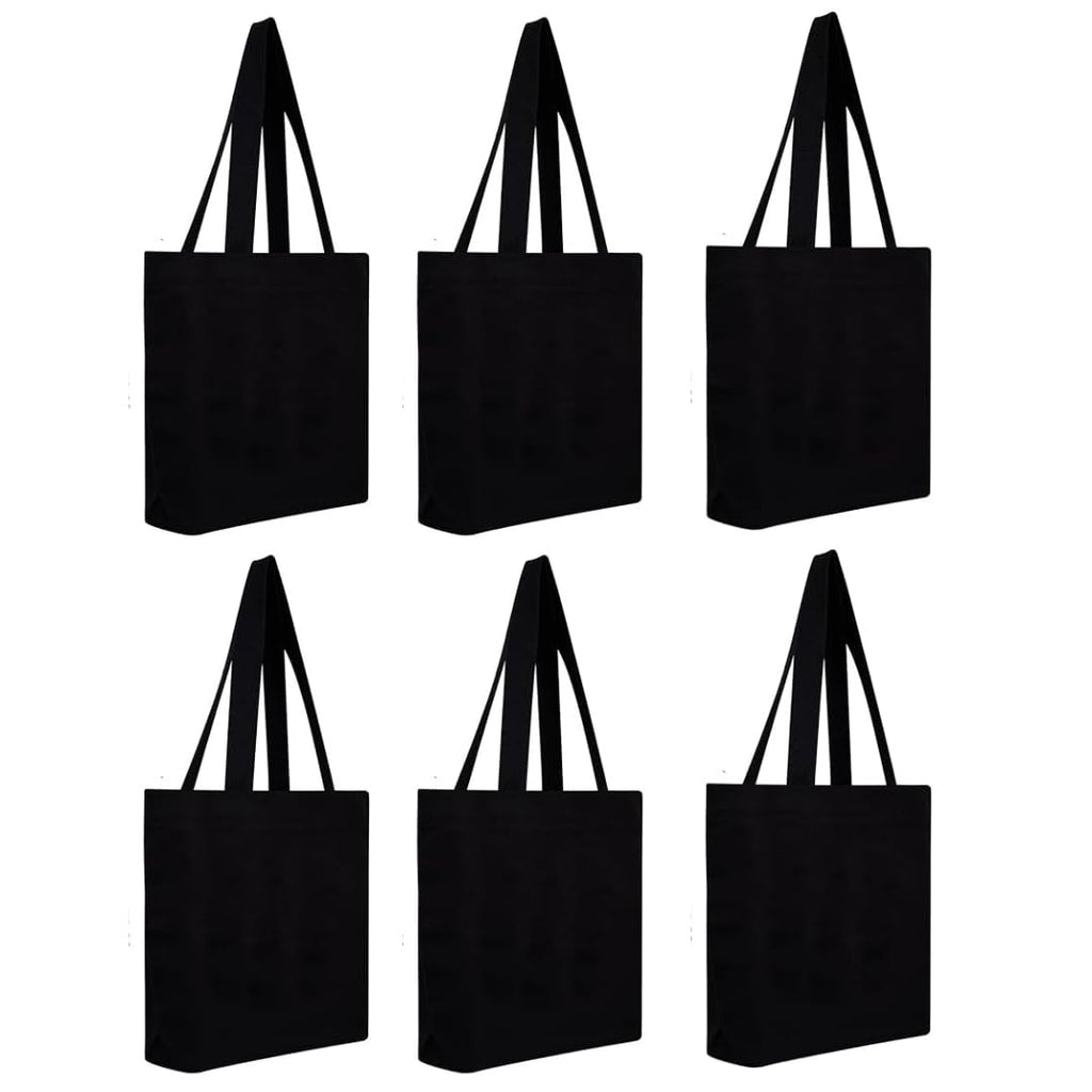CrownLit Large Cotton Tote Bag, 40 x 37.5 cm, Durable, Carry up to 15-20 kg, Multiple Uses, Eco-Friendly Material, 300GSM Thick Fabric Quality, Set of 6