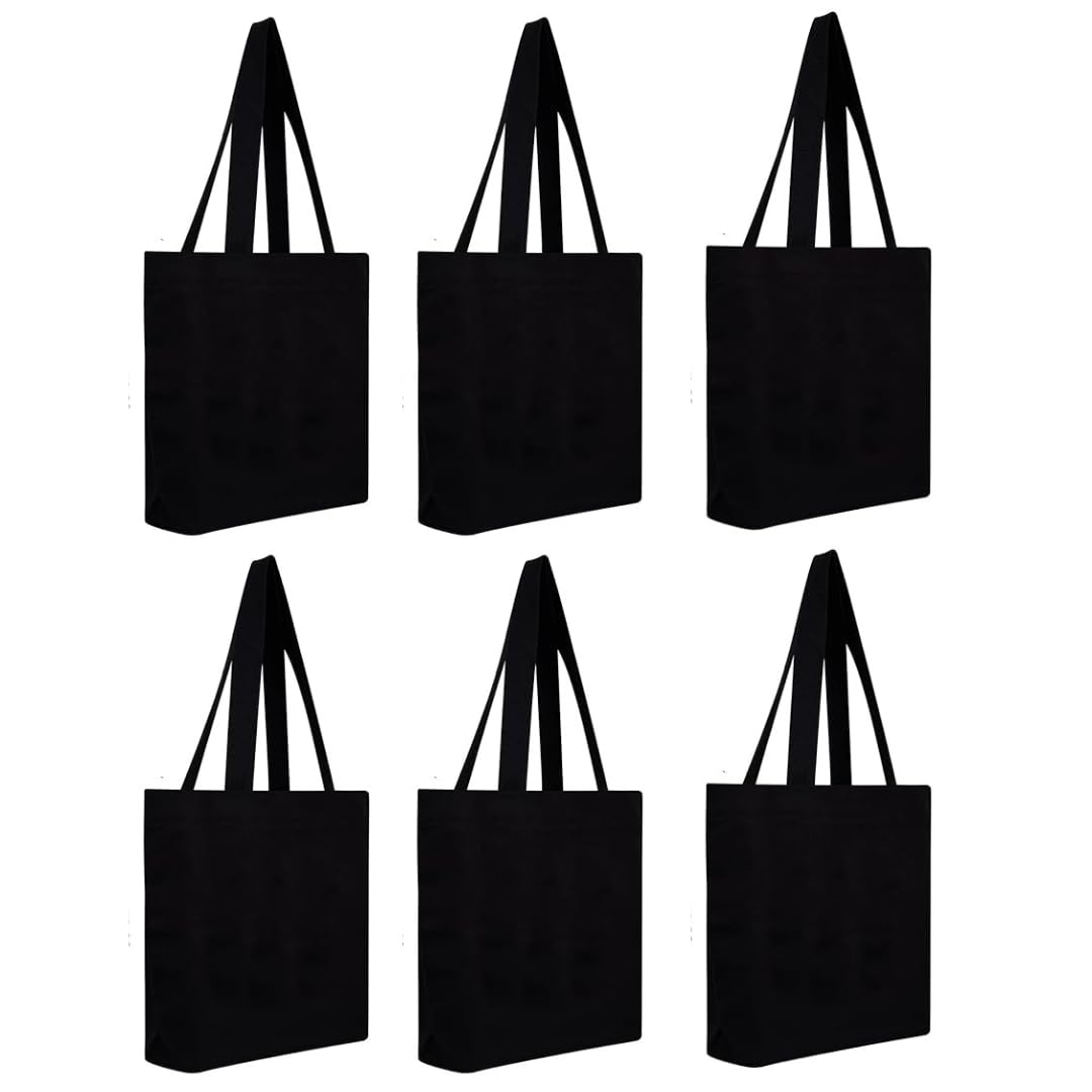 CrownLit Large Cotton Tote Bag, 40 x 37.5 cm, Durable, Carry up to 15-20 kg, Multiple Uses, Eco-Friendly Material, 300GSM Thick Fabric Quality, Set of 6