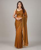 LADY SHOPI Women's Chiffon Solid Saree Fendy Chiffon Gold-GEM