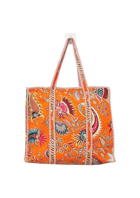 Yda fashion Quilted Cotton Tote Bag for Women & Men, 3 Layer Shopping Bag, Printed Reusable Grocery Tote, Lightweight Multipurpose Shoulder Handbag for Daily Use