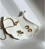 Swecha Studio Handcrafted White Concrete Ginkgo Leaf Tray, Jewelry Organizer, Ring Holder, Keys and Coin Dish, Decorative Vanity Entryway Coffee Table Décor